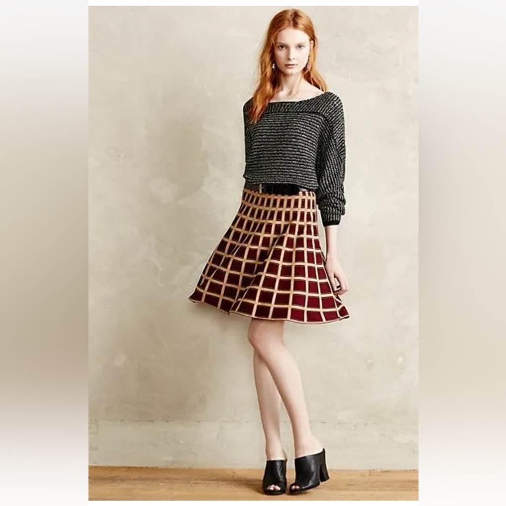Anthropologie fall/winter skirt wine color with gold check